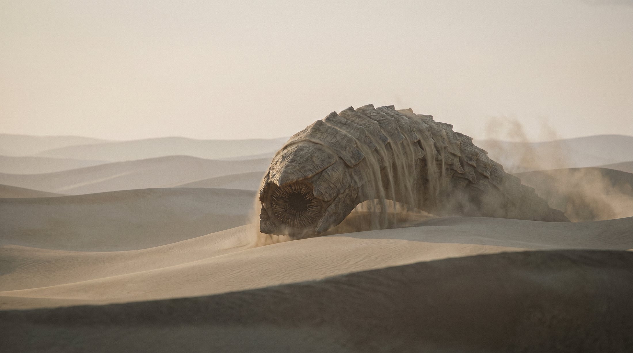 Long-lens capture of a Valakkar breaching a dune ridge during a surface survey